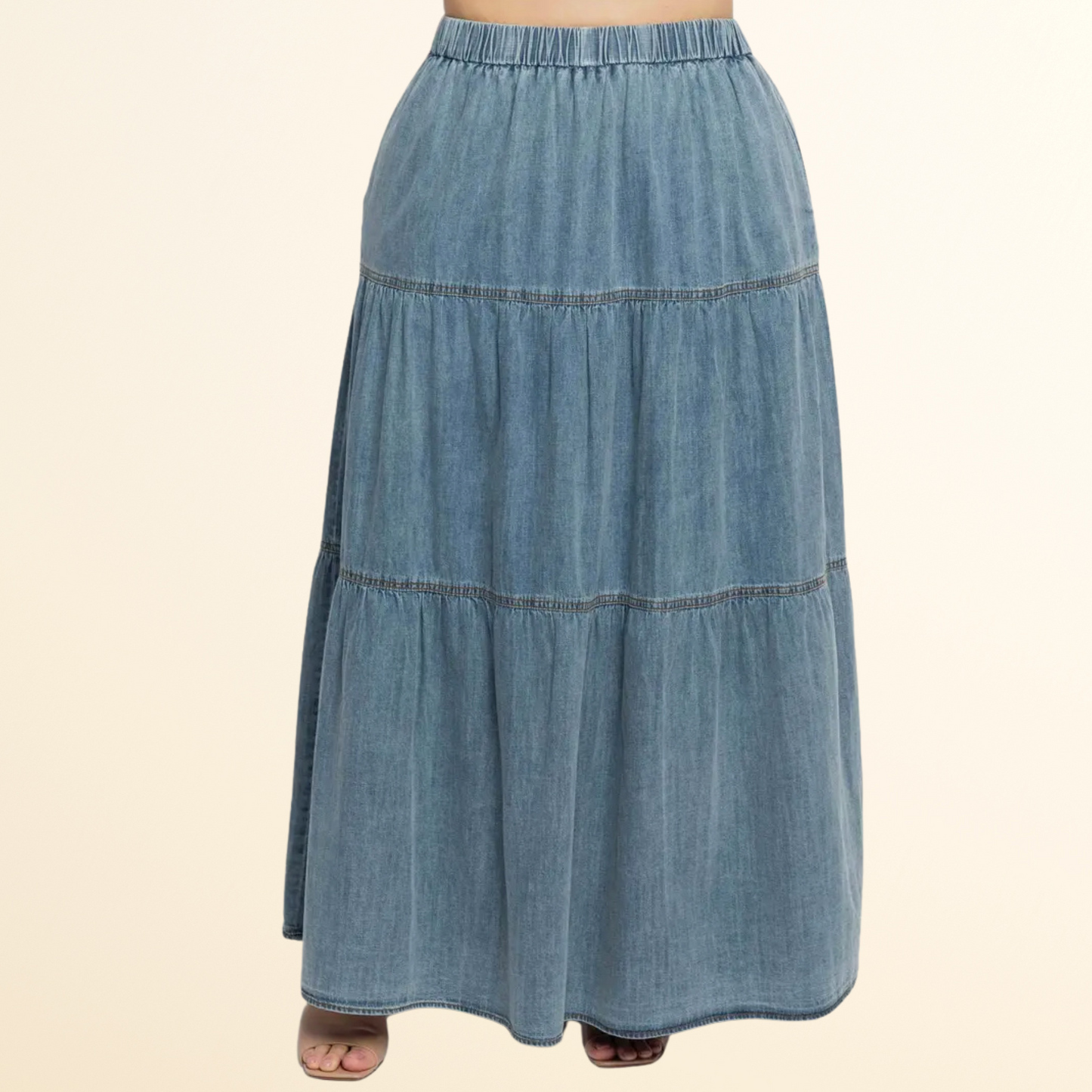 The Meadow Denim Maxi Skirt (Plus Size)