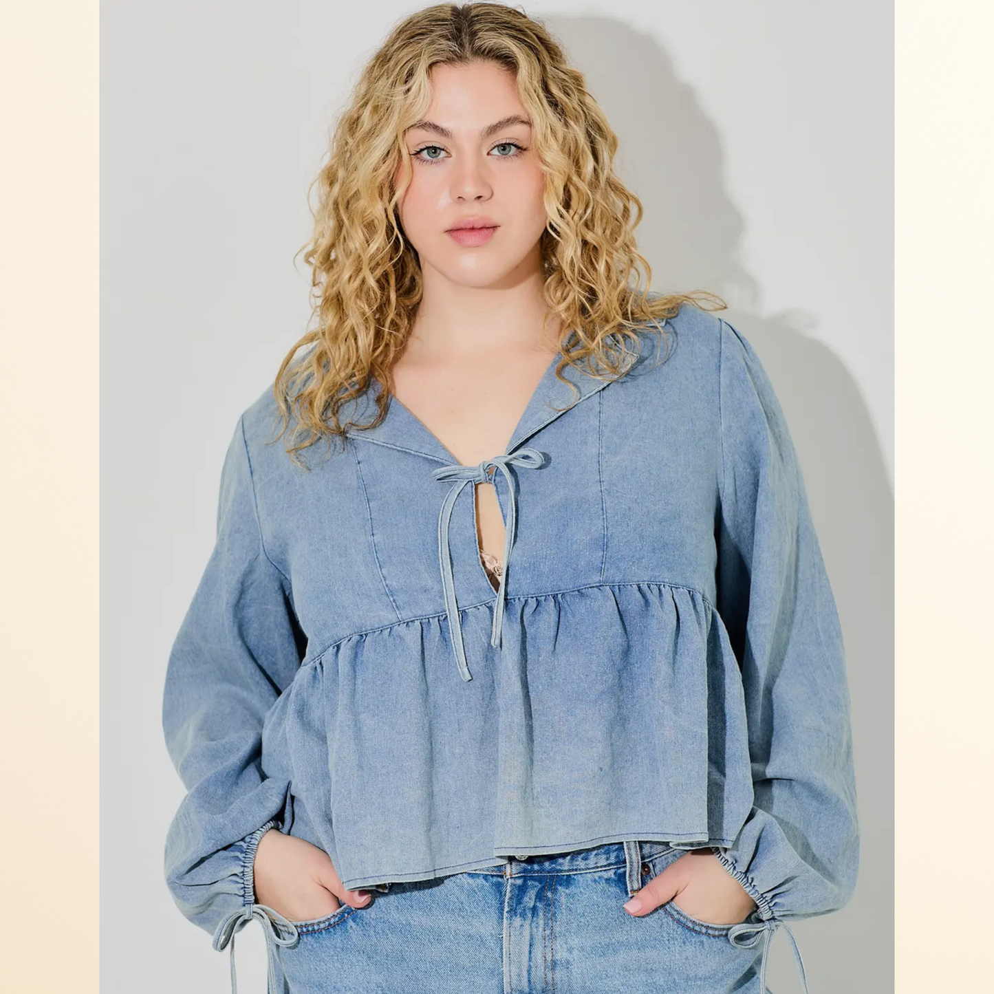 The Delaney Denim Blouse (Plus-Size)