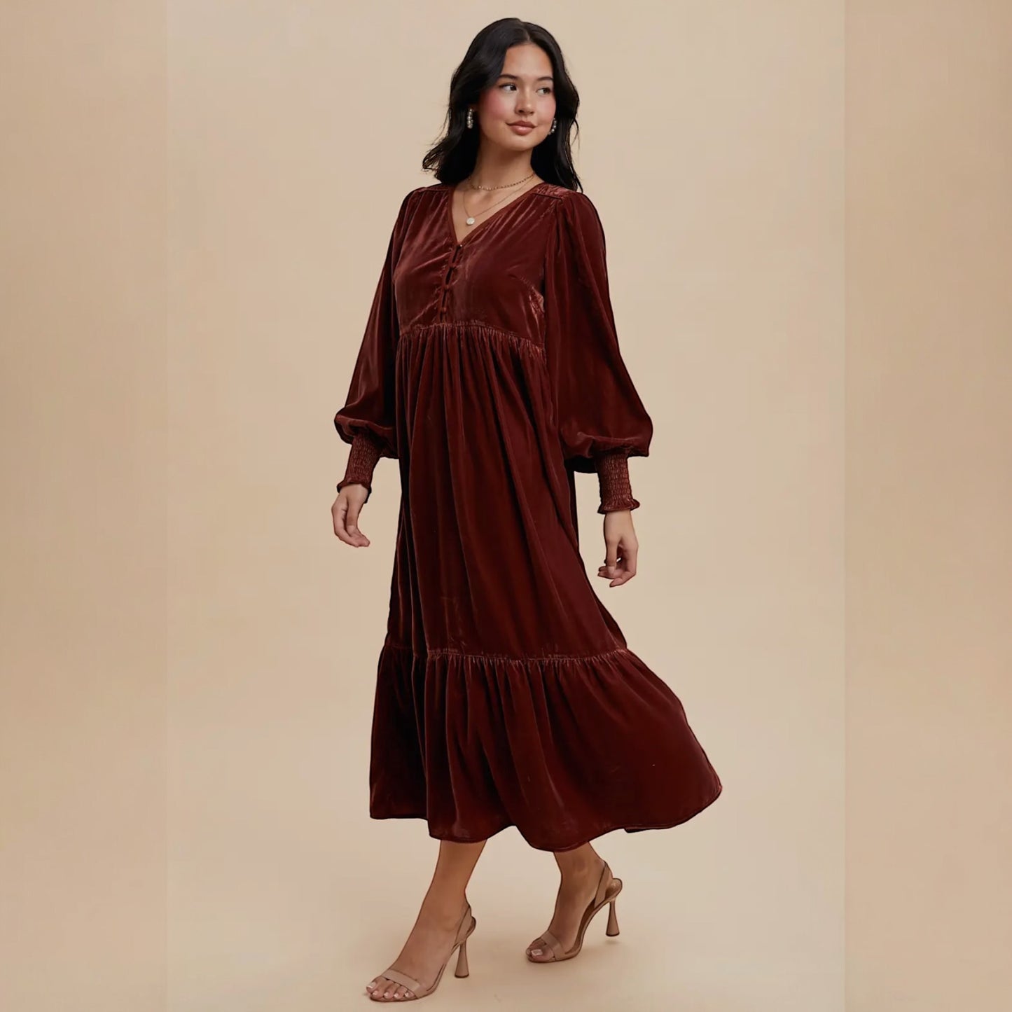 Velvet Maxi Dress - Camel