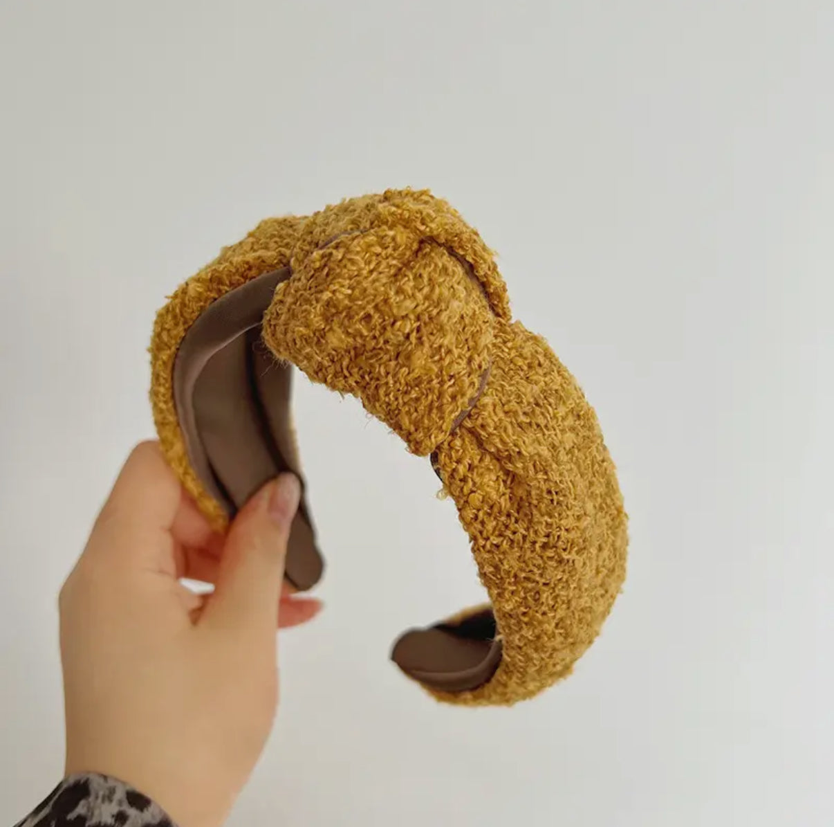 Fuzzy Knit Knot Headband -Mustard