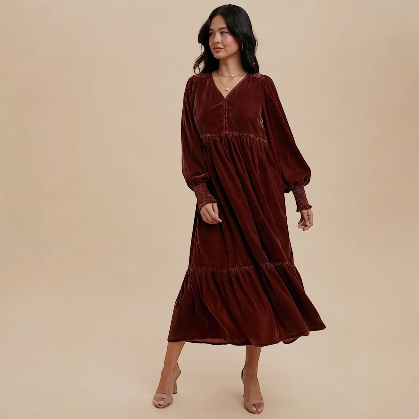 Velvet Maxi Dress - Camel