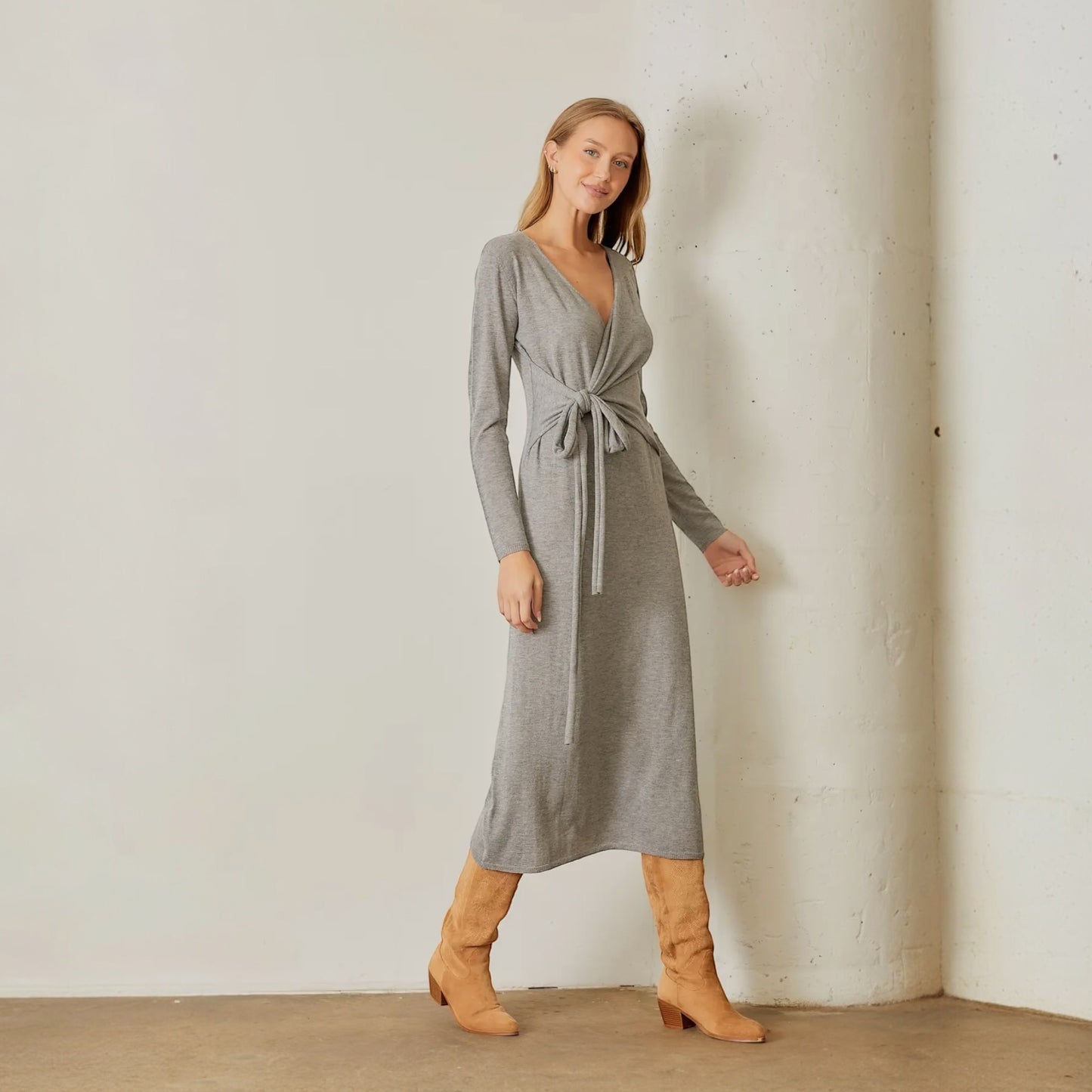 Wrap Sweater Dress - Grey