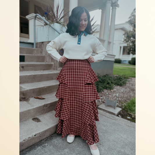 The Rowan Skirt - Burgundy | Dark Navy