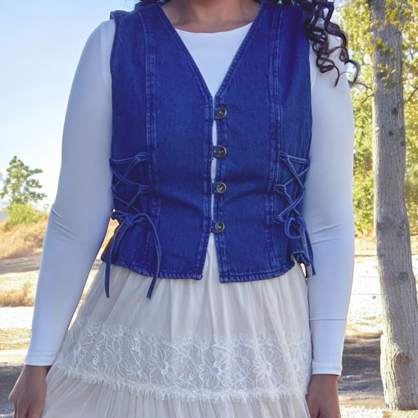 Lace-Up Denim Vest