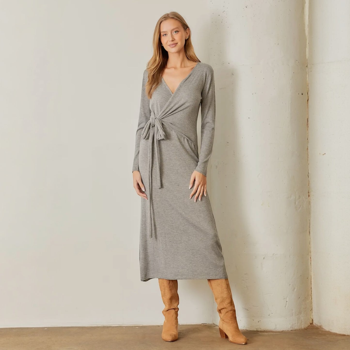 Wrap Sweater Dress - Grey