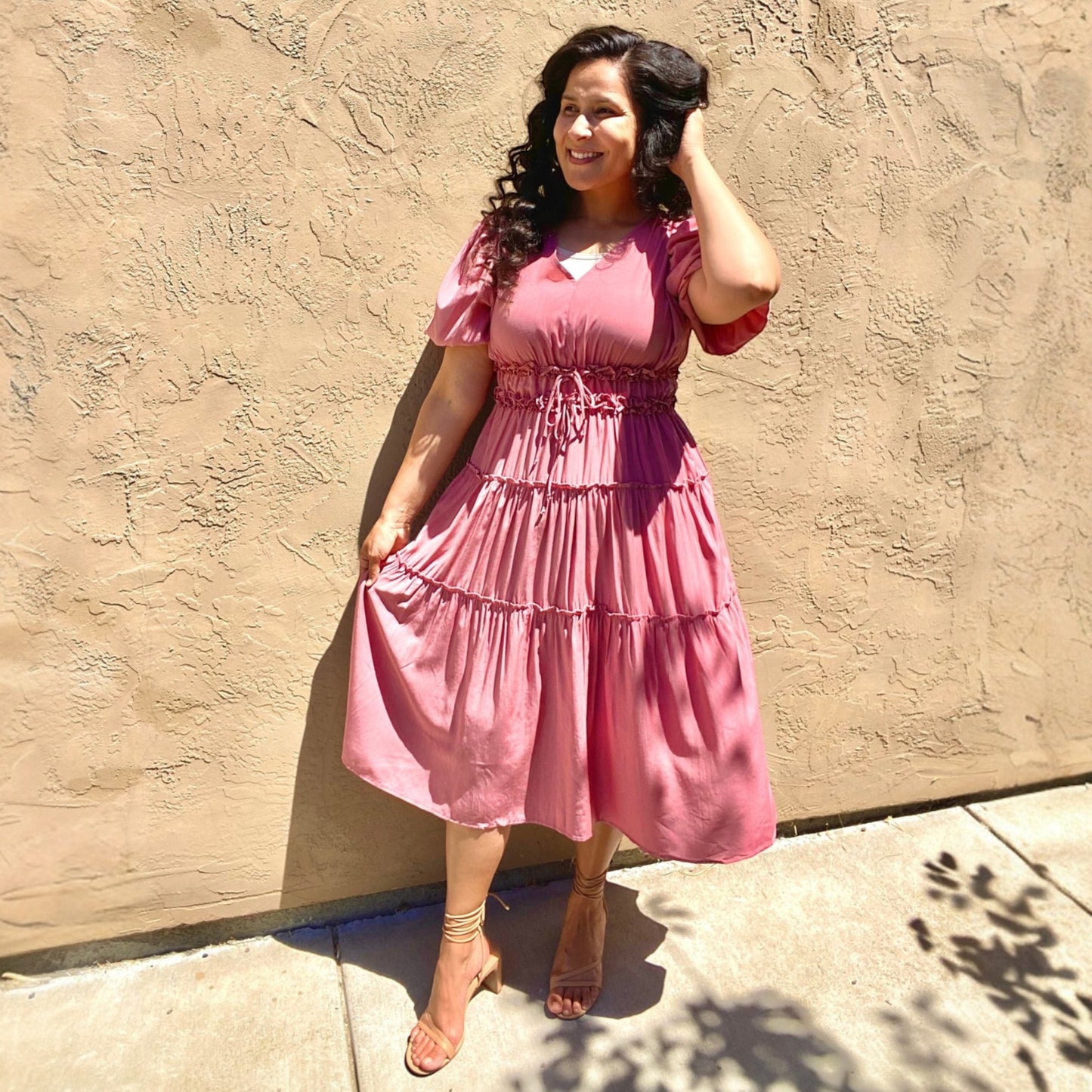 Dusty Rose Puff Sleeve Dress