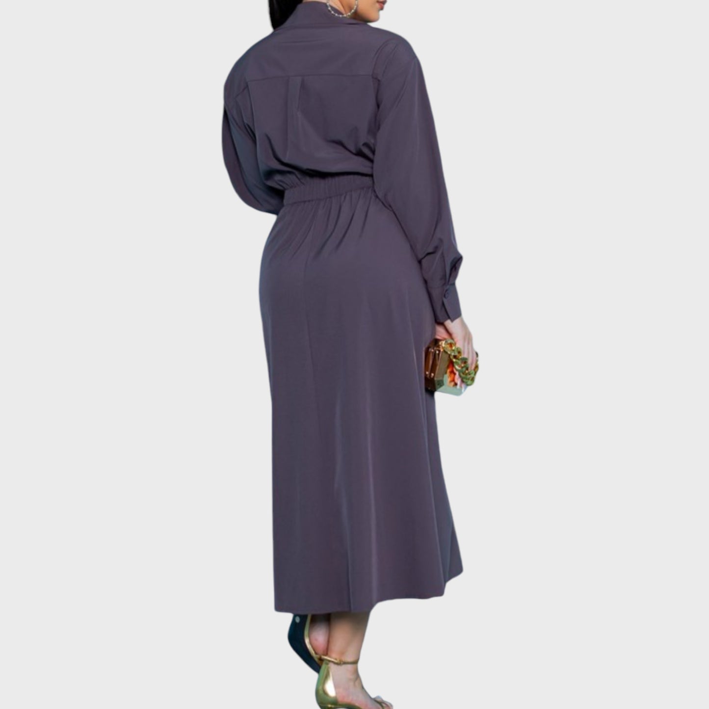 Long Sleeve Collared Midi Dress