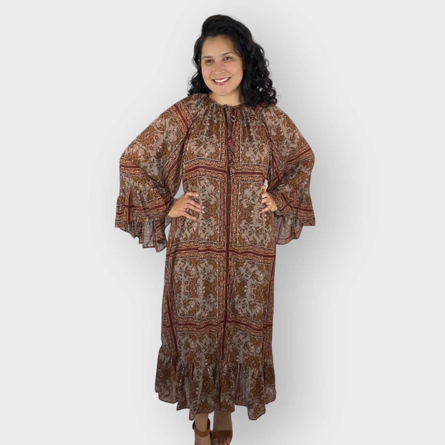 Butterfly Button Down Dress - Antique Rosewood