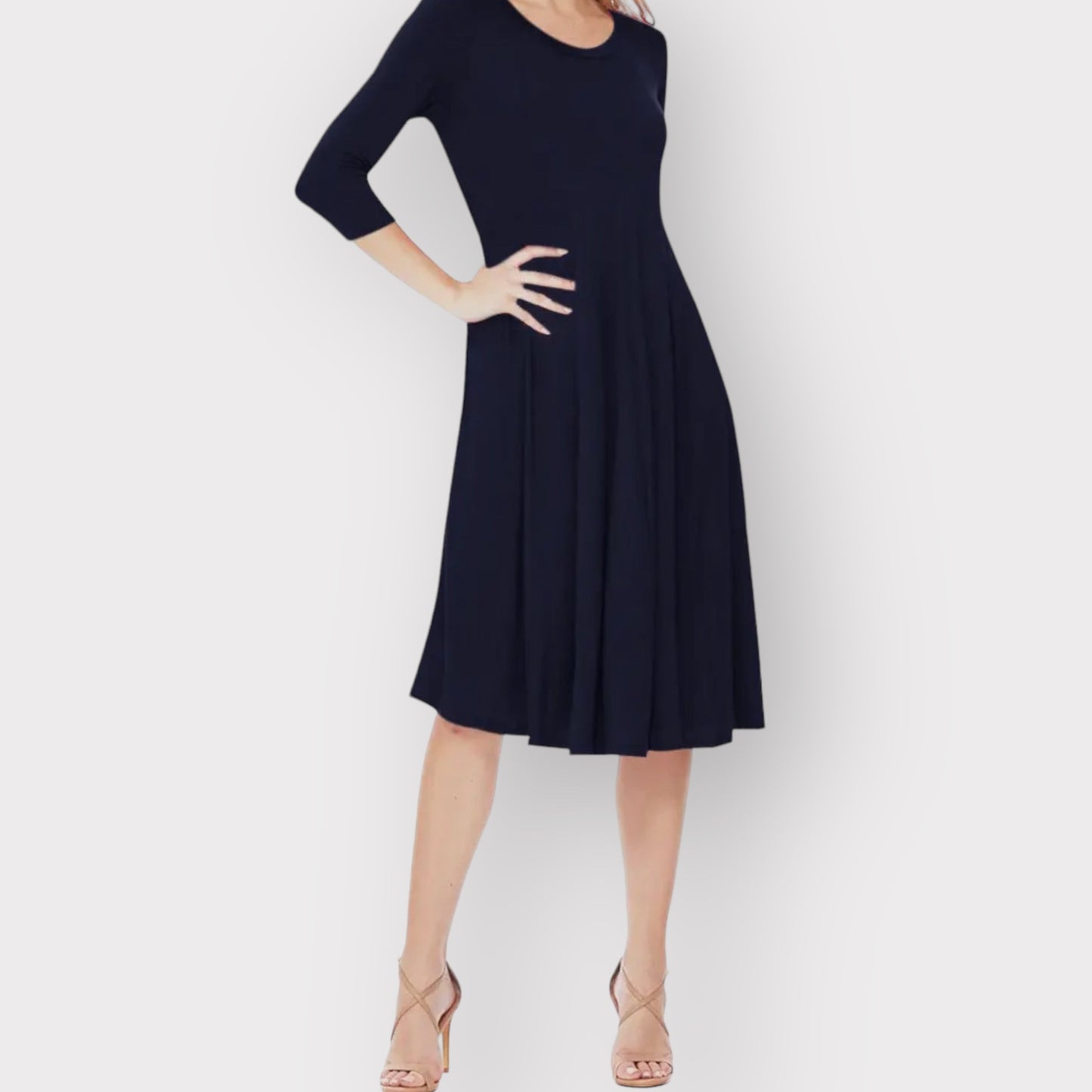 Solid Jersey Knit Relaxed Fit Mid-Length Dress - Black