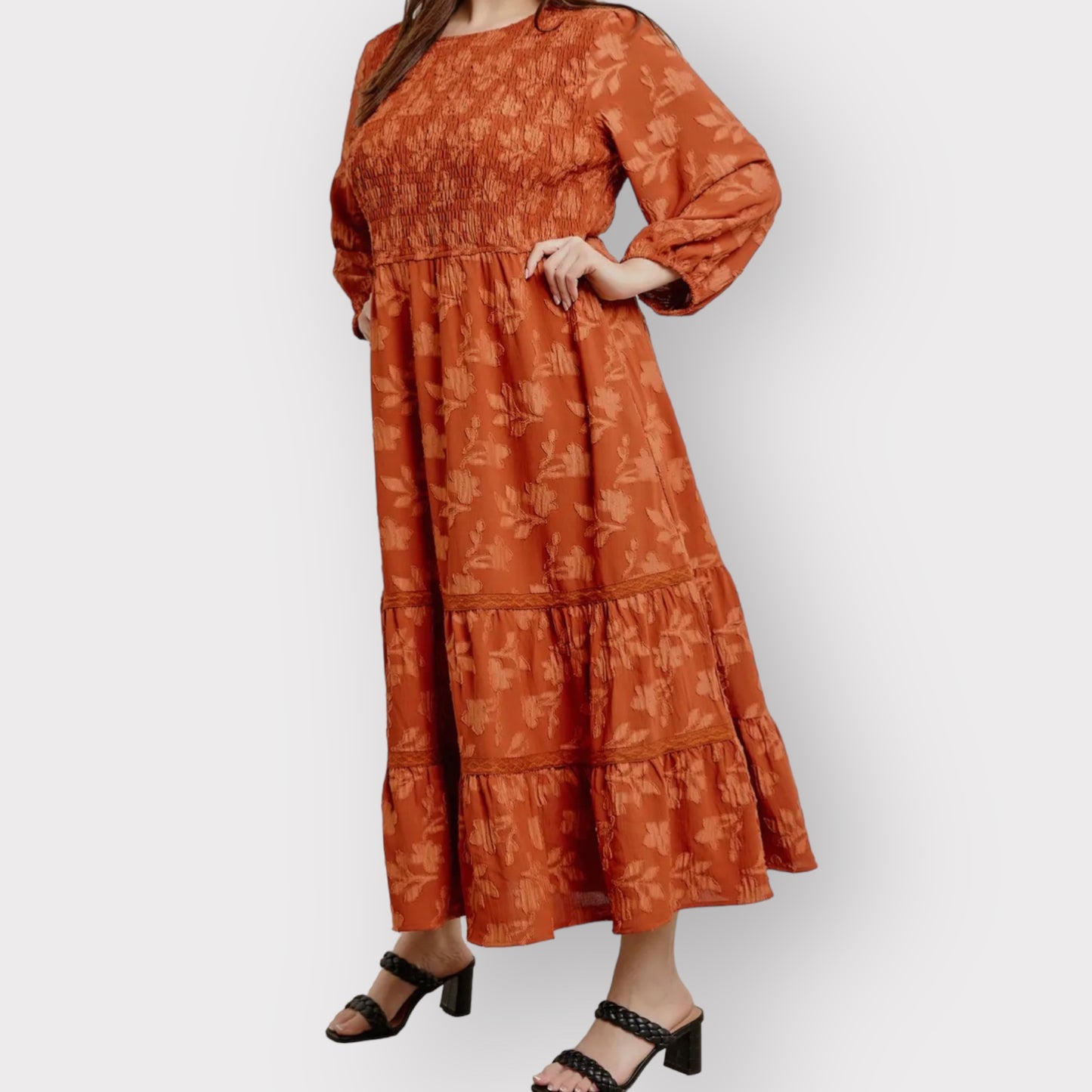 Tiered Midi Dress  - Rust