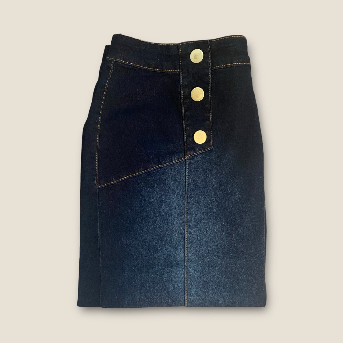 Dark Indigo Button Trim Denim Skirt
