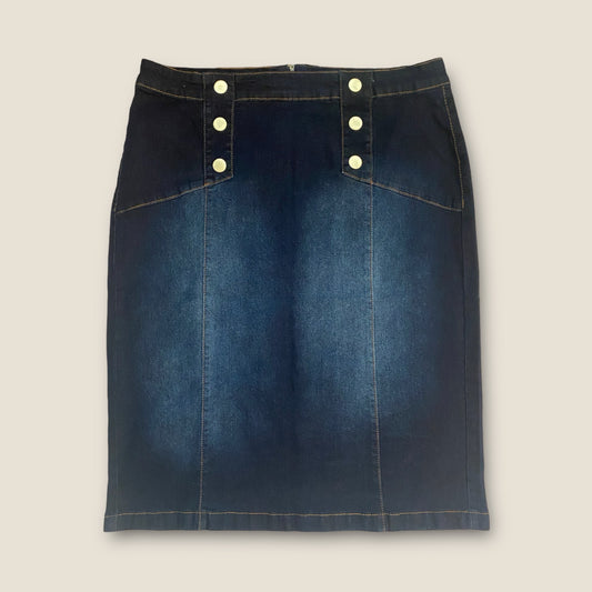Dark Indigo Button Trim Denim Skirt